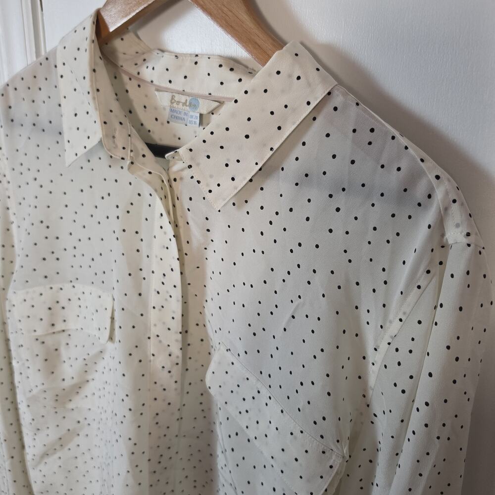 Boden 100% SILK Polka Dot Blouse Sz 16 Business Office Staple Semi Sheer Classic